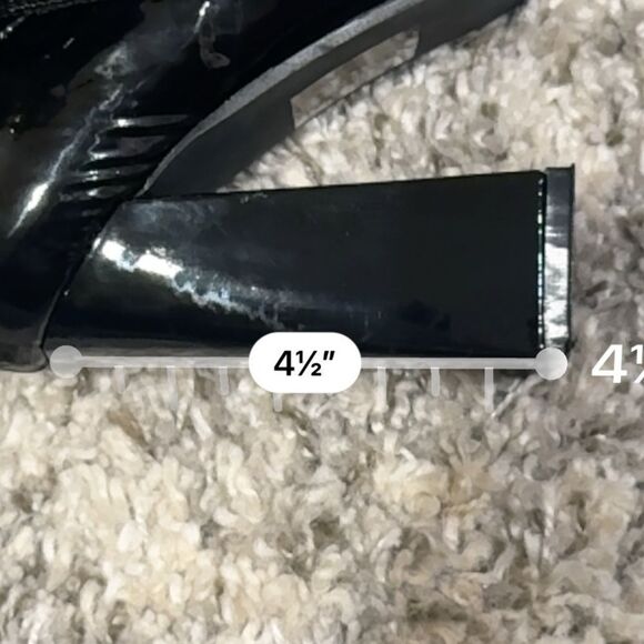 Public Desire Caryn Black Patent Wide High Block High Heel Boots Silver Tip Sz 6 - Picture 12 of 13